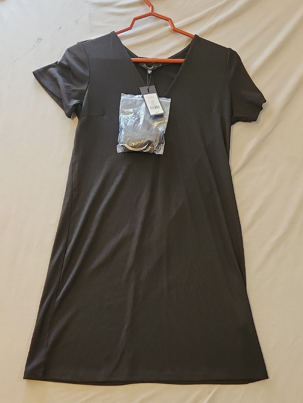 Dynamite Black Ribbed V-Neck Tee Dress